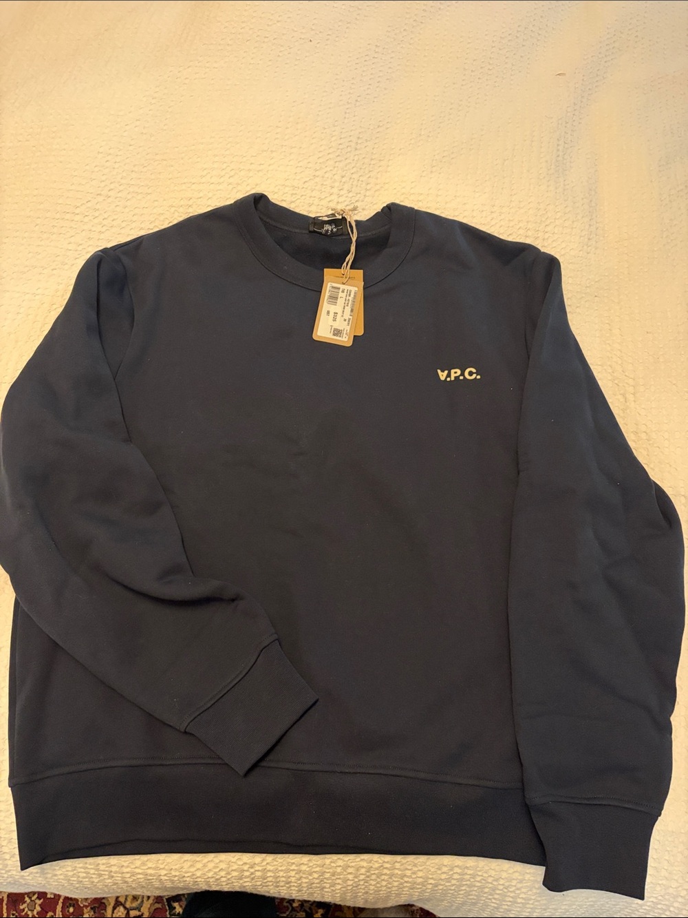 A.P.C. Navy Crewneck Sweatshirt with Small Chest Logo